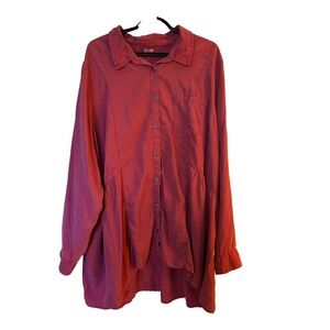 DC plus size pink long sleeve‎ tunic button up blouse womens size 4X lyocell
